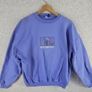 Vintage CI Sport Wyoming Embroidered Flowers Sweatshirt Adult Large Made USA 90s